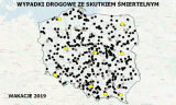 Mapa Polski z naniesionymi punktami