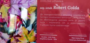 Treść podziękowań zamieszczona na dyplomie