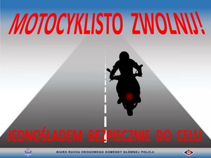 Plakat z rysunkiem jadącego motocyklisty