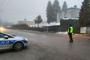 Na zdjęciu policjant kontrolujący samochód